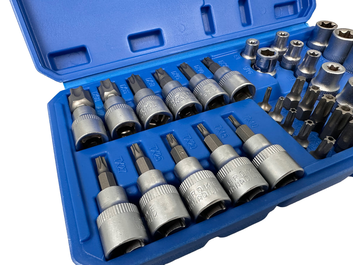 Sada nástrčných kľúčov, hlavíc a bitov profil E a Torx 3/8'', 34ks, T10 - T60, E3 - E20, Gebo Tools