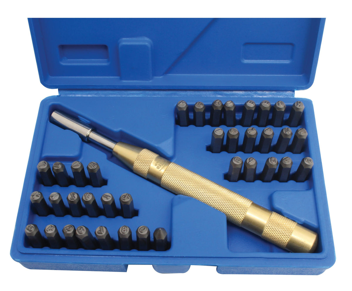 Sada razníc - raziacich matrc, písmená a čísla, s automatickým vyrážačom, 38ks, 170mm, 4mm