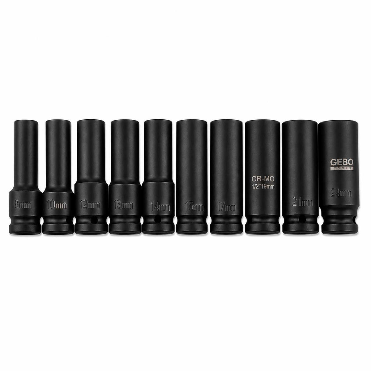 Sada rázových hlavíc Hex 1/2'', 8-24 mm, 10ks Gebo Tools