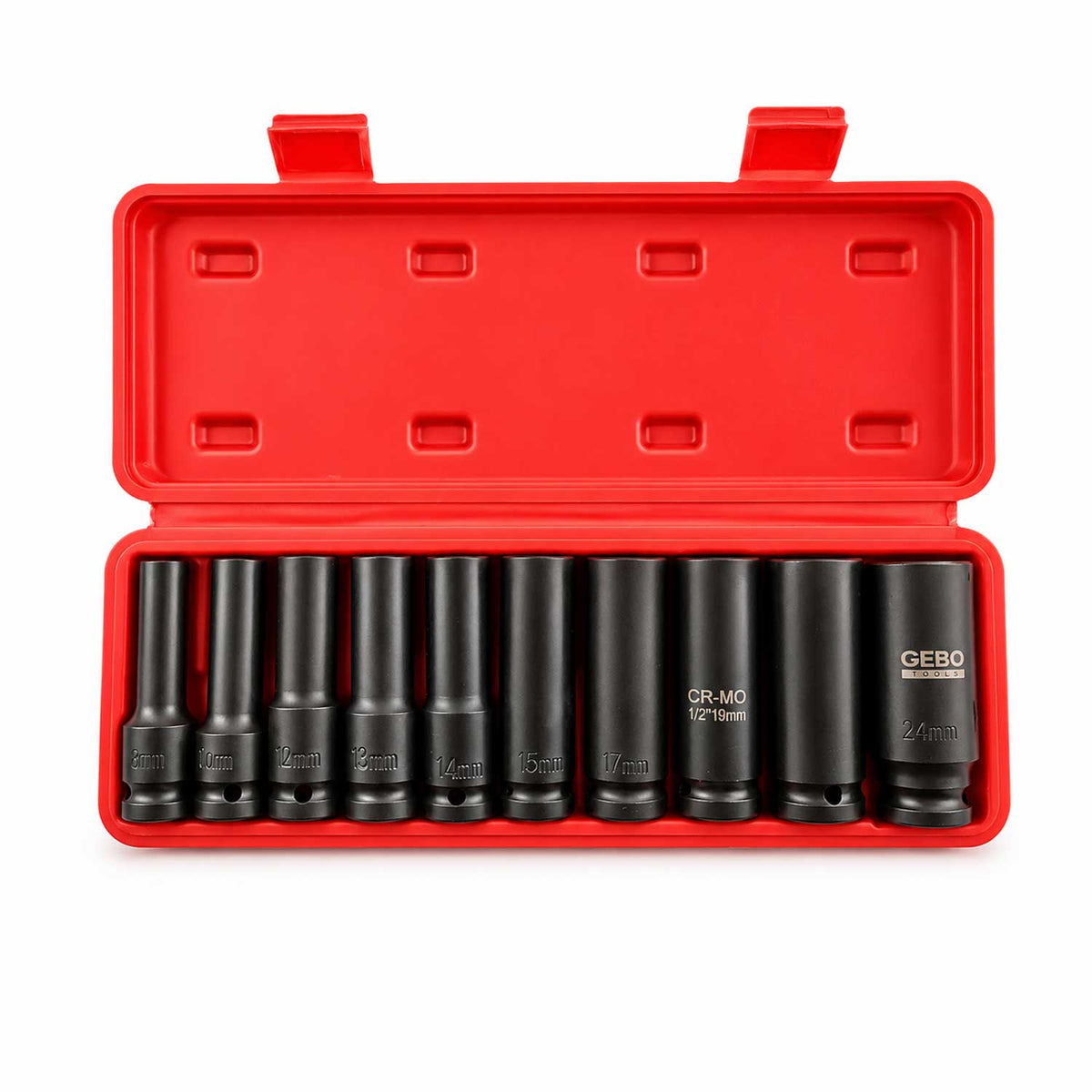 Sada rázových hlavíc Hex 1/2'', 8-24 mm, 10ks Gebo Tools