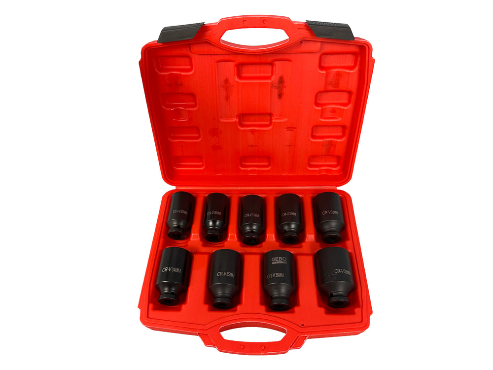Sada rázových nástrčných hlavíc - kľúčov 1/2'' na matice poloosi, 9ks, 29 - 38mm, Gebo Tools