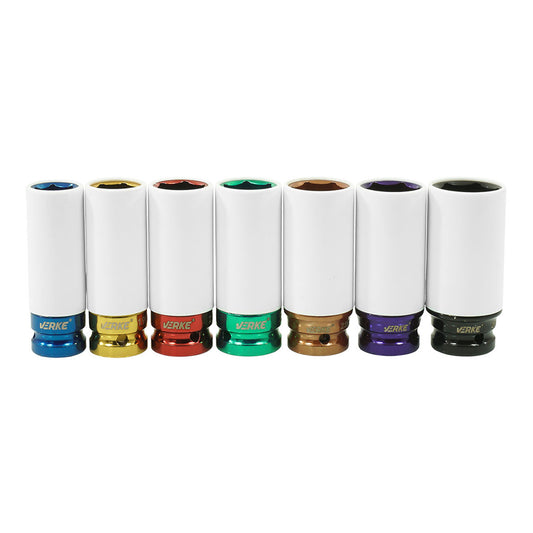 Sada rázových nástrčných hlavíc - kľúčov s ochrannou manžetou na alu disky 1/2'', 17 - 27mm, 7ks, Verke