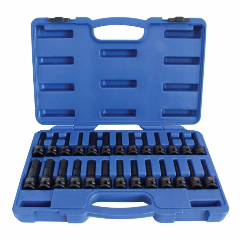 Sada rázových nástrčných hlavíc s bitom - kľúčov, Imbus, Torx, XZN, Spline, 1/2'', 26ks