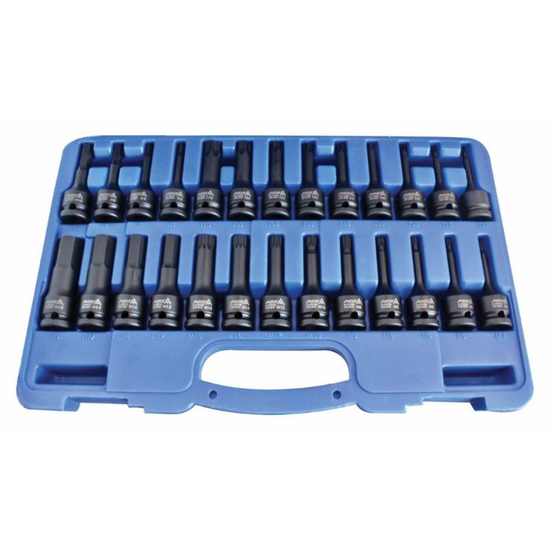 Sada rázových nástrčných hlavíc s bitom - kľúčov, Imbus, Torx, XZN, Spline, 1/2'', 26ks