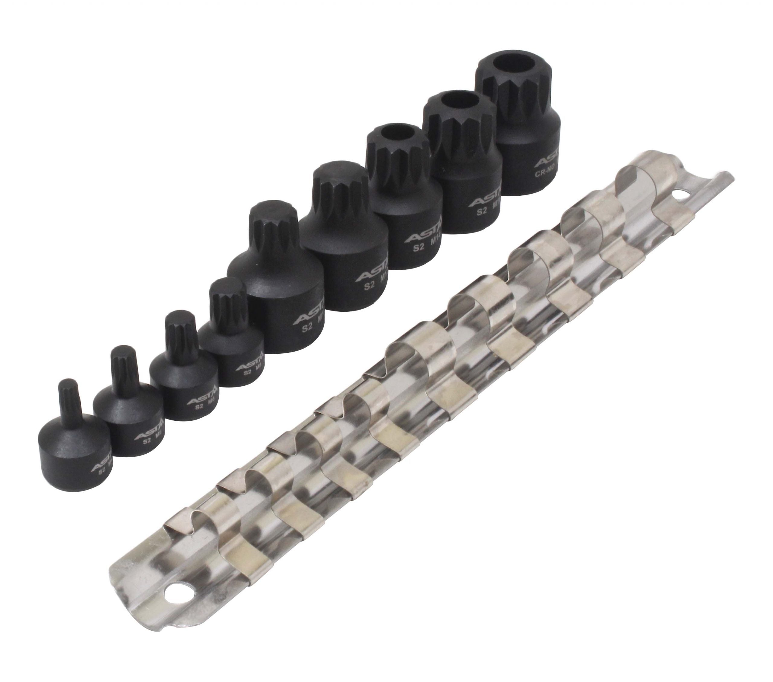 Sada rázových nástrčných hlavíc s bitom - kľúčov XZN, M4 - M18, 1/4'' - 3/8'', 9ks