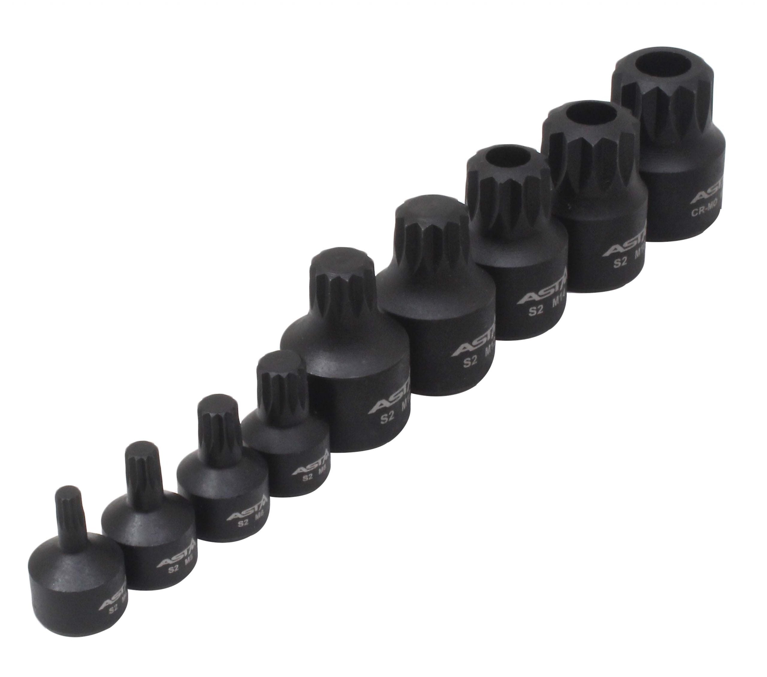 Sada rázových nástrčných hlavíc s bitom - kľúčov XZN, M4 - M18, 1/4'' - 3/8'', 9ks