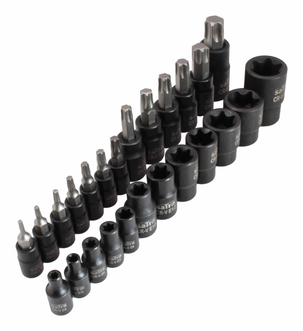 Sada Torx hlavíc a nástrčných kľúčov, T8 - T60, E4 - E20, 1/2'', 1/4'', 3/8'', 25ks