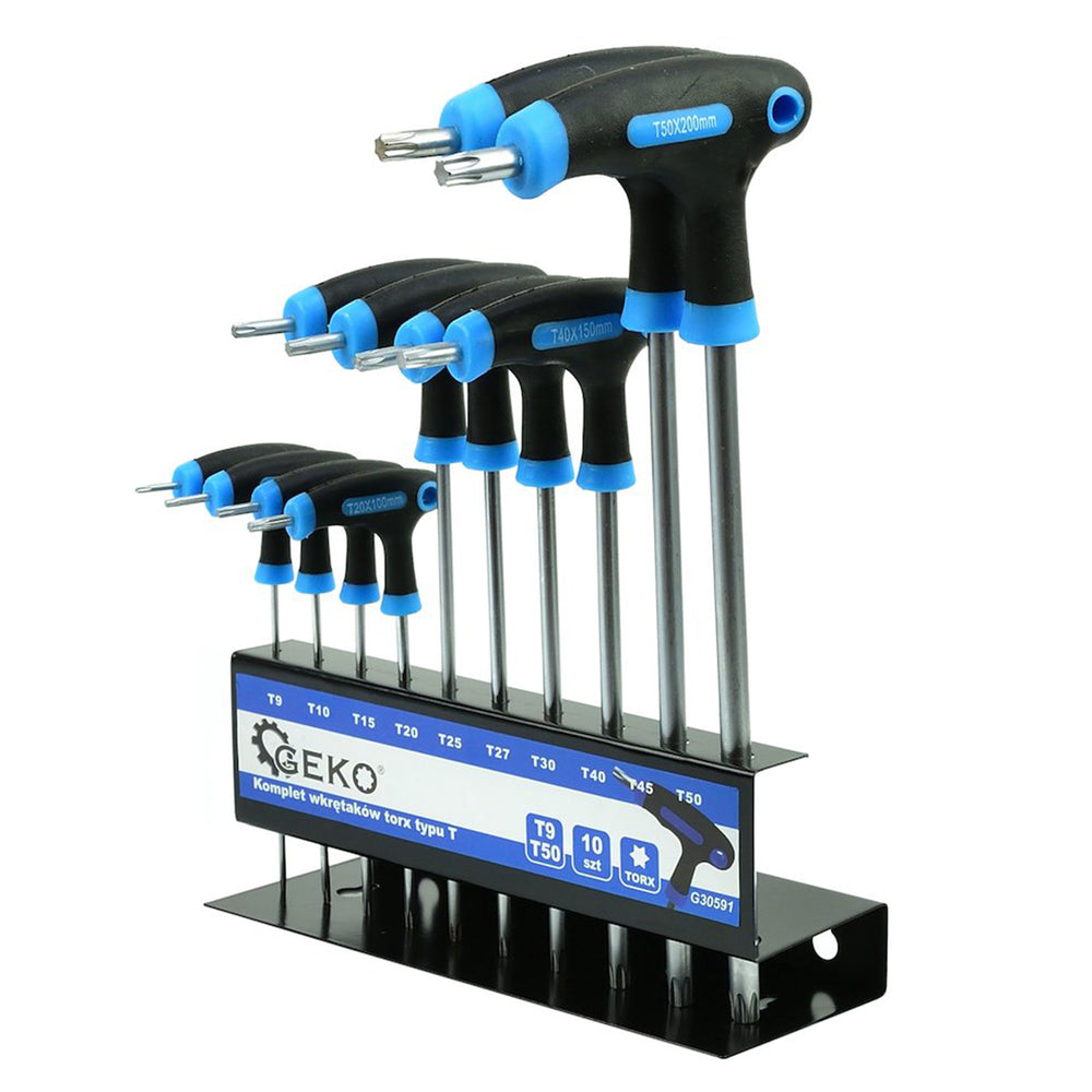 Sada Torx kľúčov s T-rukoväťou, T9 - T50, 10ks, Geko