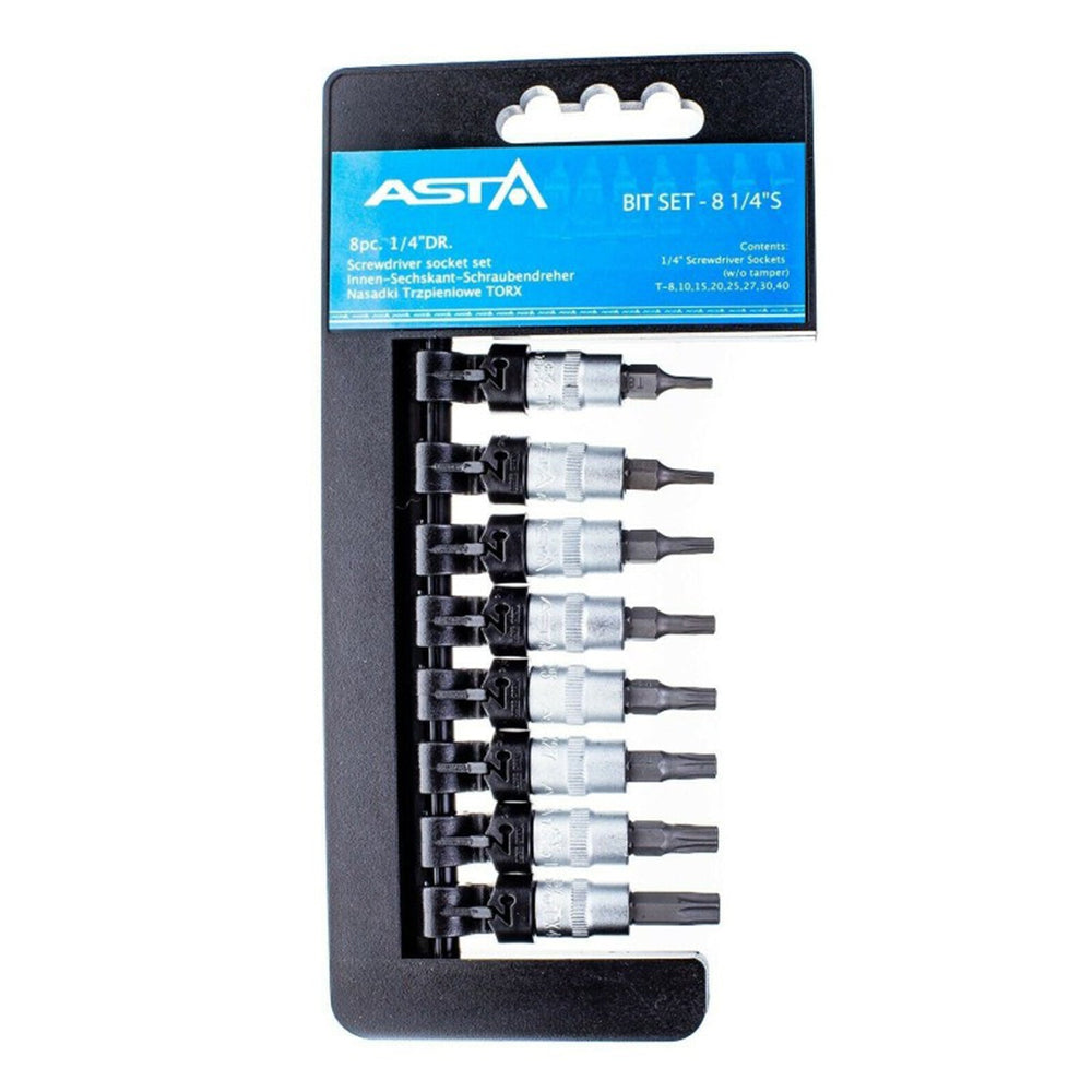 Sada Torx nástrčných hlavíc - kľúčov s otvorom, 1/4'', T8 - T40, 8ks