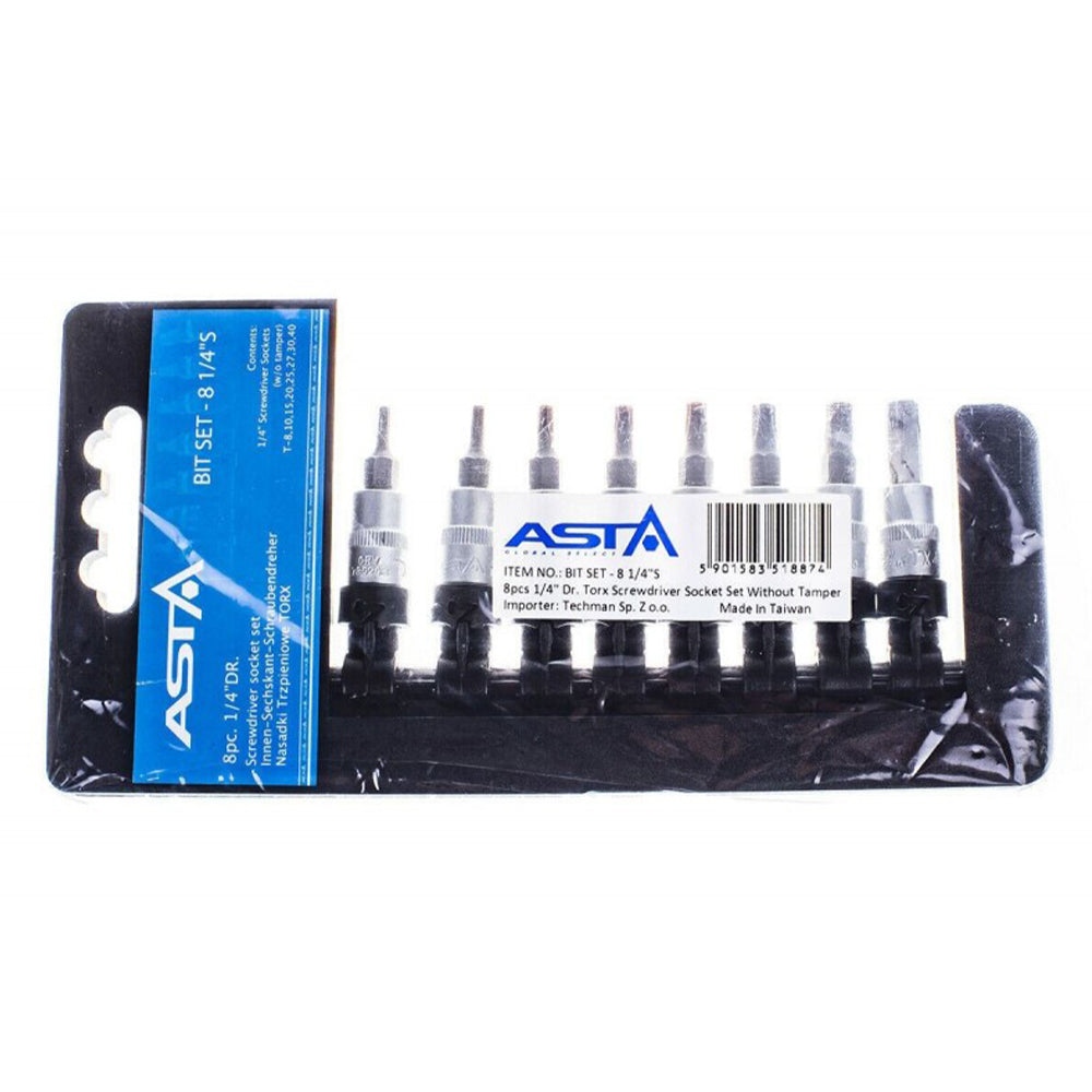 Sada Torx nástrčných hlavíc - kľúčov s otvorom, 1/4'', T8 - T40, 8ks