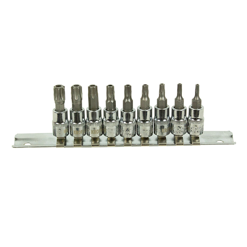 Sada Torx nástrčných hlavíc s bitom - kľúčov, 1/4'', T10 - T50, 9ks, Kroftools