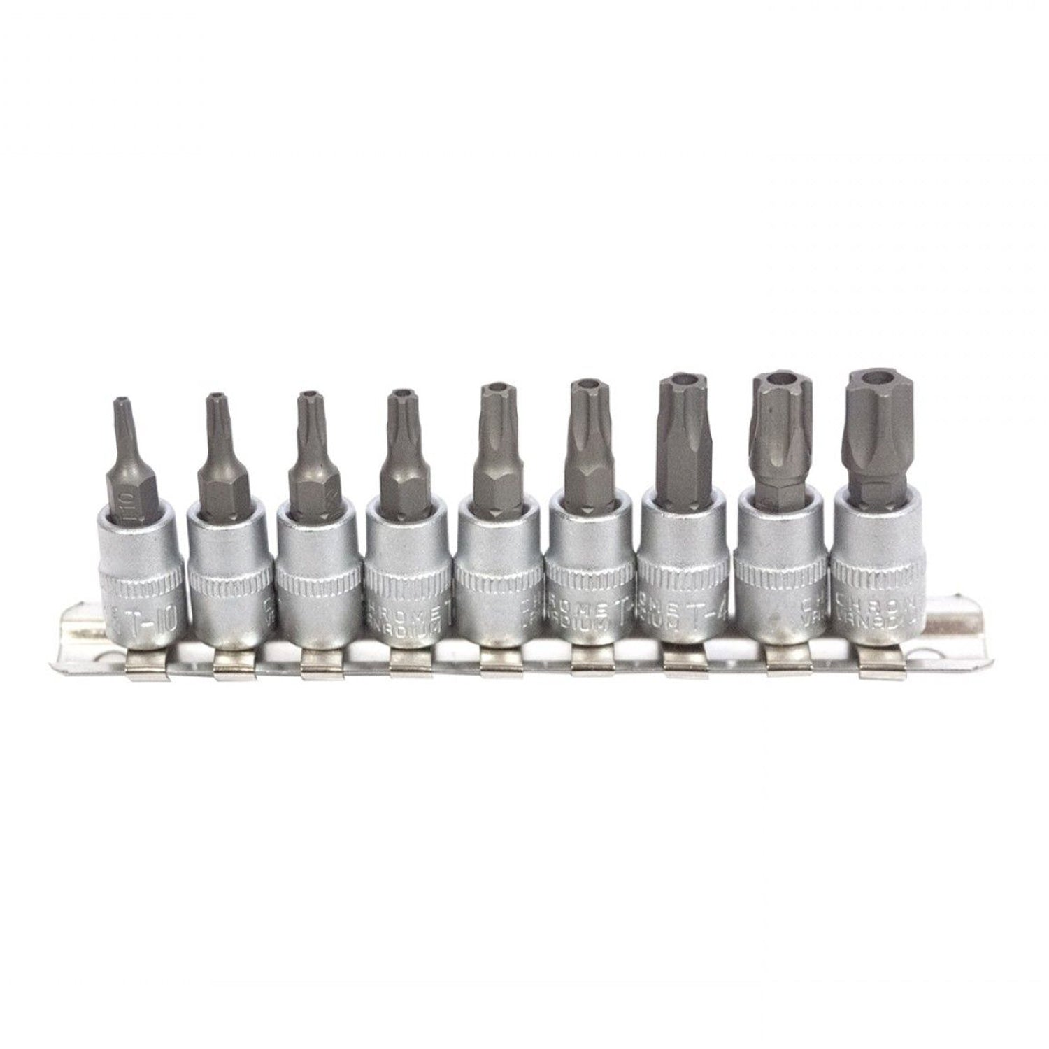 Sada Torx nástrčných hlavíc s bitom - kľúčov, 5 cípov, 1/4'', T10 - T50, 9ks, Kroftools