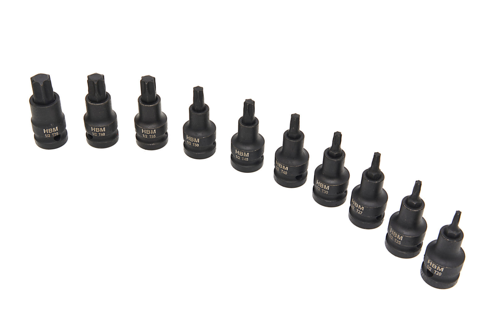 Sada Torx rázových nástrčných hlavíc s bitom - kľúčov, 1/2'', T20 - T70, 10ks HBM