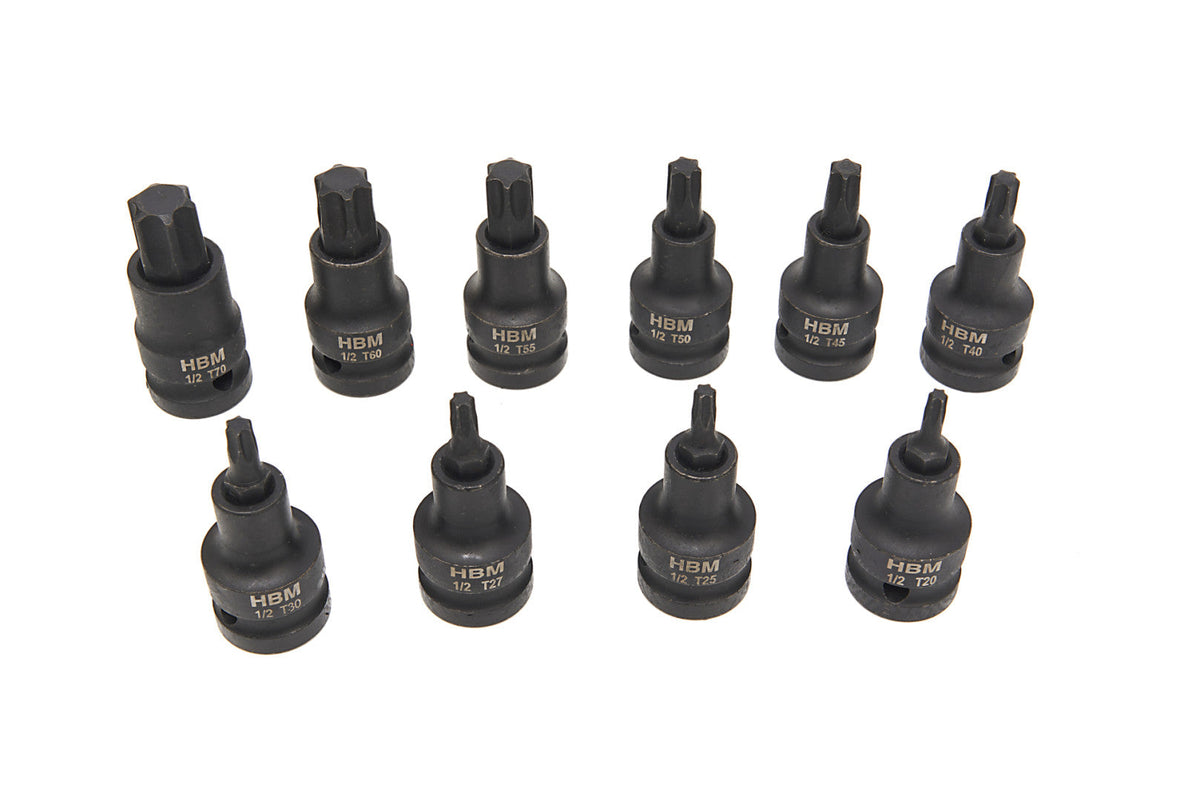 Sada Torx rázových nástrčných hlavíc s bitom - kľúčov, 1/2'', T20 - T70, 10ks HBM