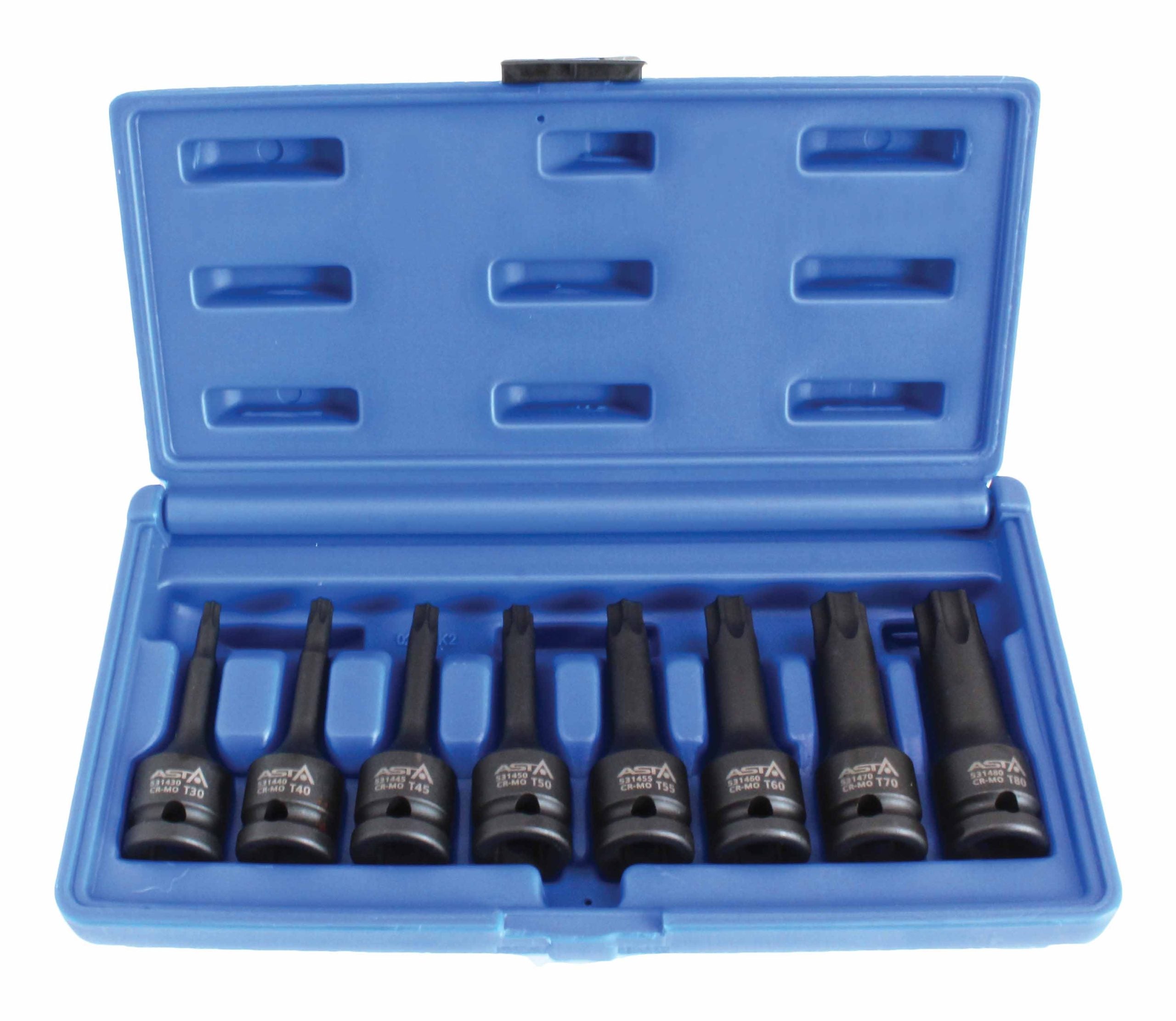 Sada Torx rázových nástrčných hlavíc s bitom - kľúčov, 1/2'', T30 - T80, 8ks