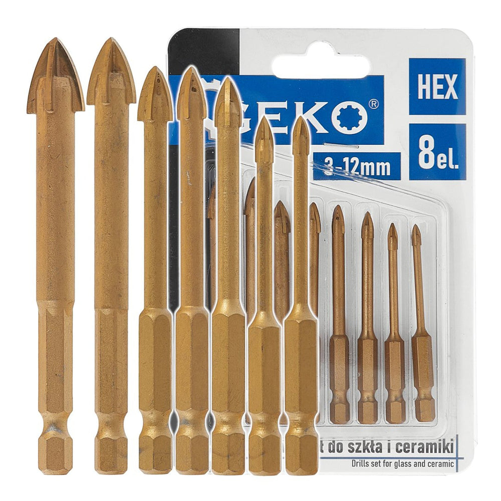 Sada vrtákov na sklo a keramiku Hex 3 - 12mm, 8ks Geko