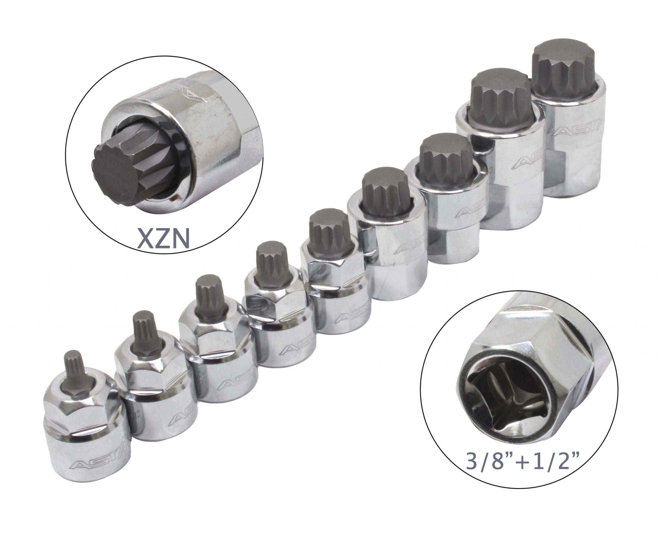 Sada XZN nástrčných hlavíc s bitom - kľúčov, M4 - M18, 3/8'' - 1/2'', 9ks
