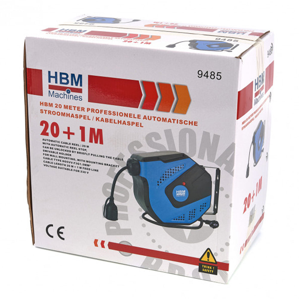 Samonavíjací bubon s elektrickým káblom - predlžovačka, 3 x 1,5mm, IP34, 20m HBM Machines Holandsko