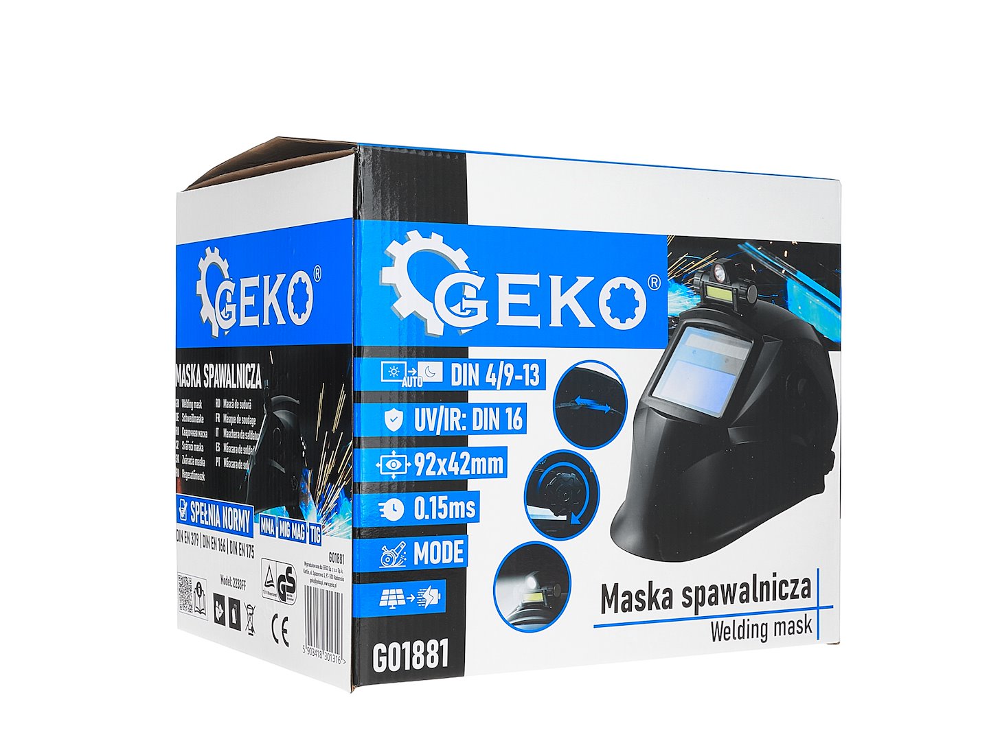 Samostmievacia zváracia maska s LED svetlom, Geko