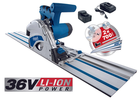 Ponorná píla s akumulátorom 36V 2,0Ah a vodiacou lištou 160mm
