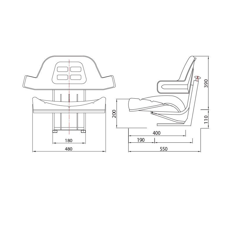 Sedadlo na traktor, červené, odpružené, 3 možnosti nastavenia, UTB U-445 a U-650