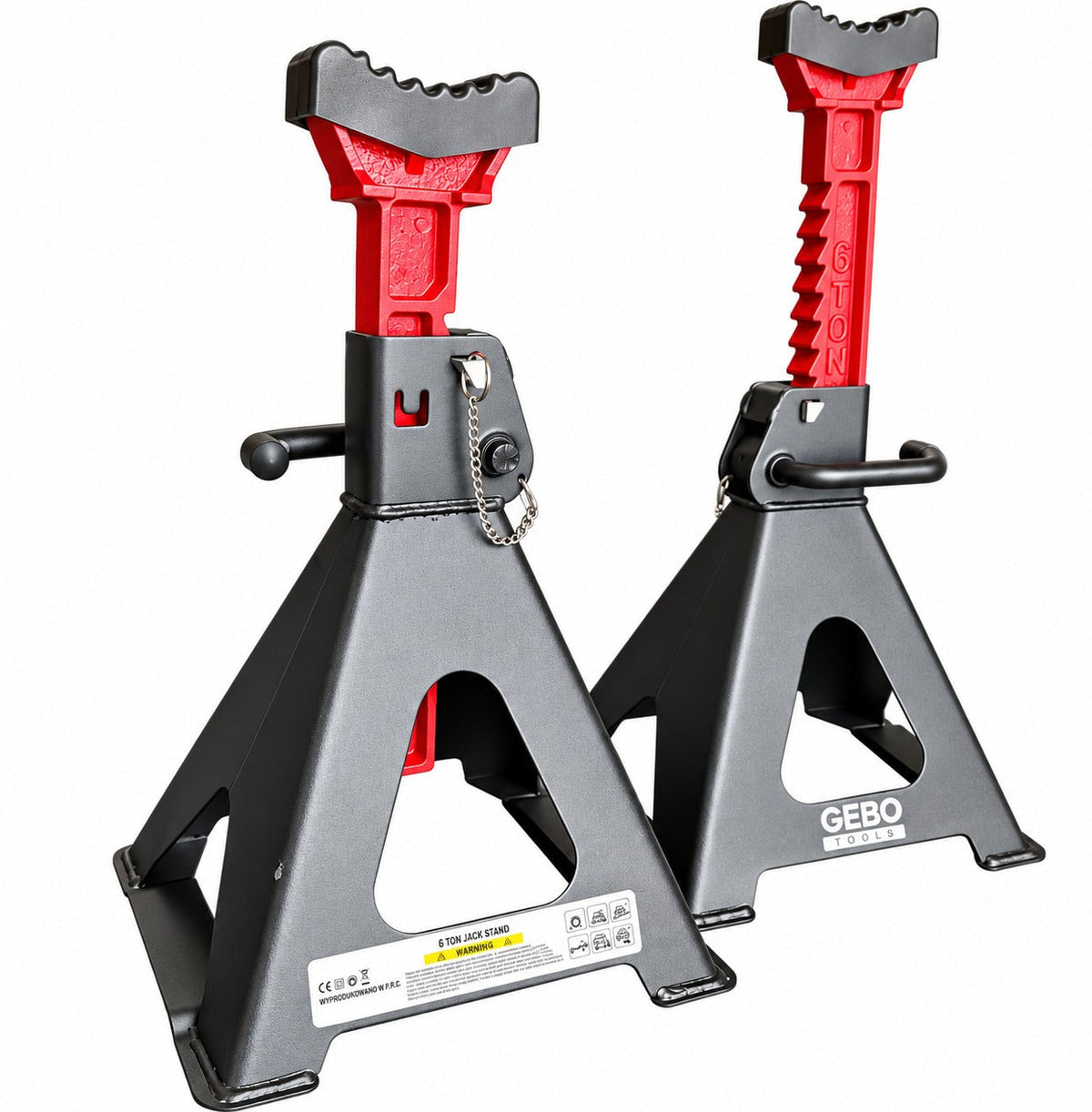Podpery 2ks, 6t, 39 - 60cm, s dvojitým zabezpečením a gumovou podložkou, Gebo Tools