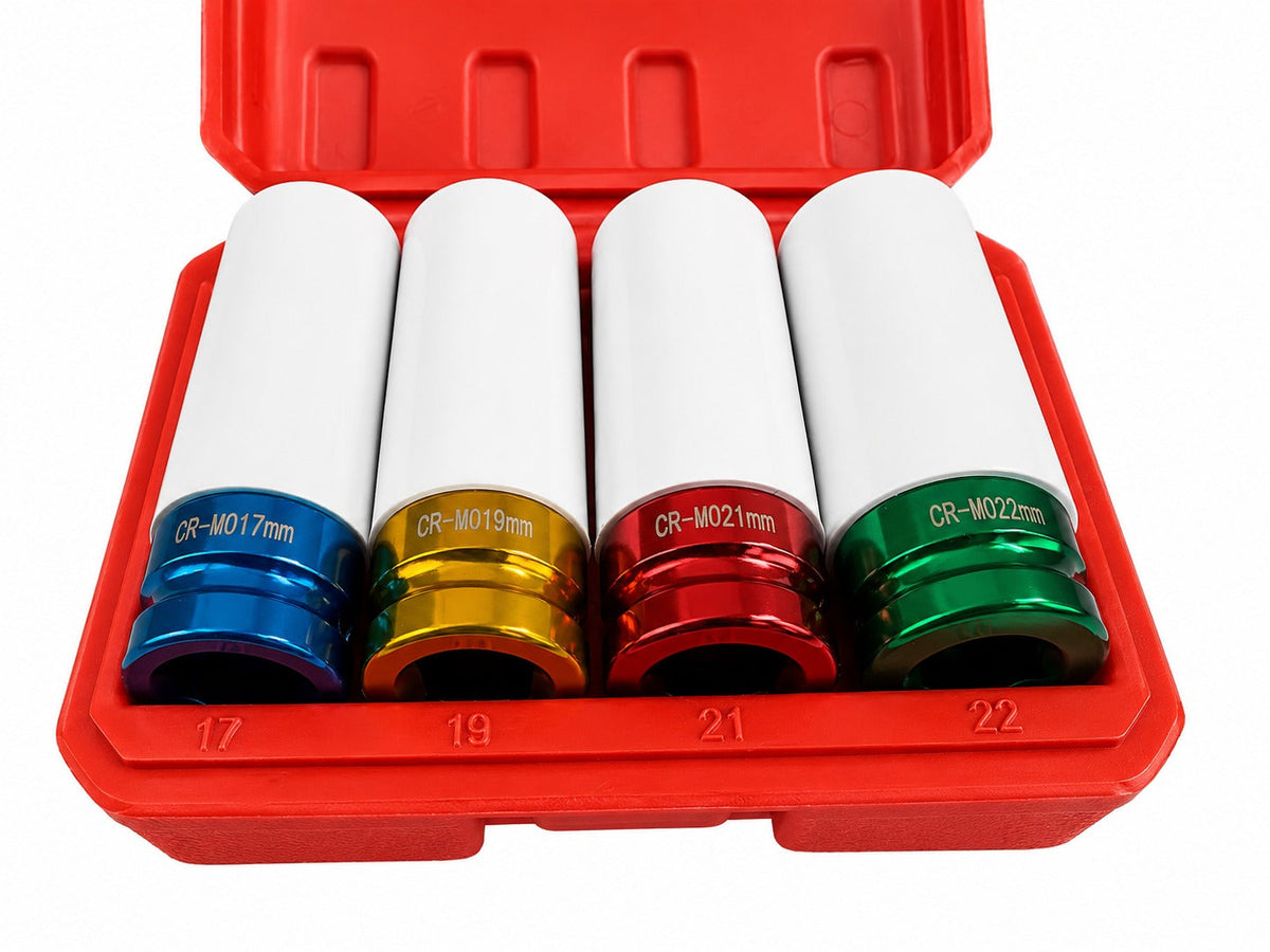 Sada nástrčných hlavíc - kľúčov pre zliatinové disky s ochrannou manžetou 1/2", 17 - 22mm, 4ks Gebo Tools