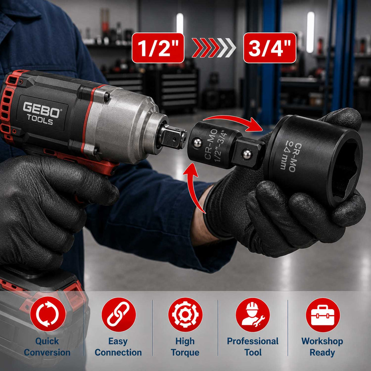 Sada rázových adaptérov - redukcií 8ks Gebo Tools