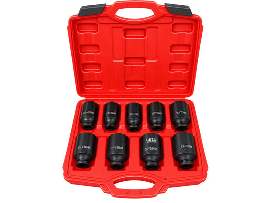 Sada rázových nástrčných hlavíc - kľúčov 1/2'' na matice poloosi, 9ks, 29 - 38mm, Gebo Tools