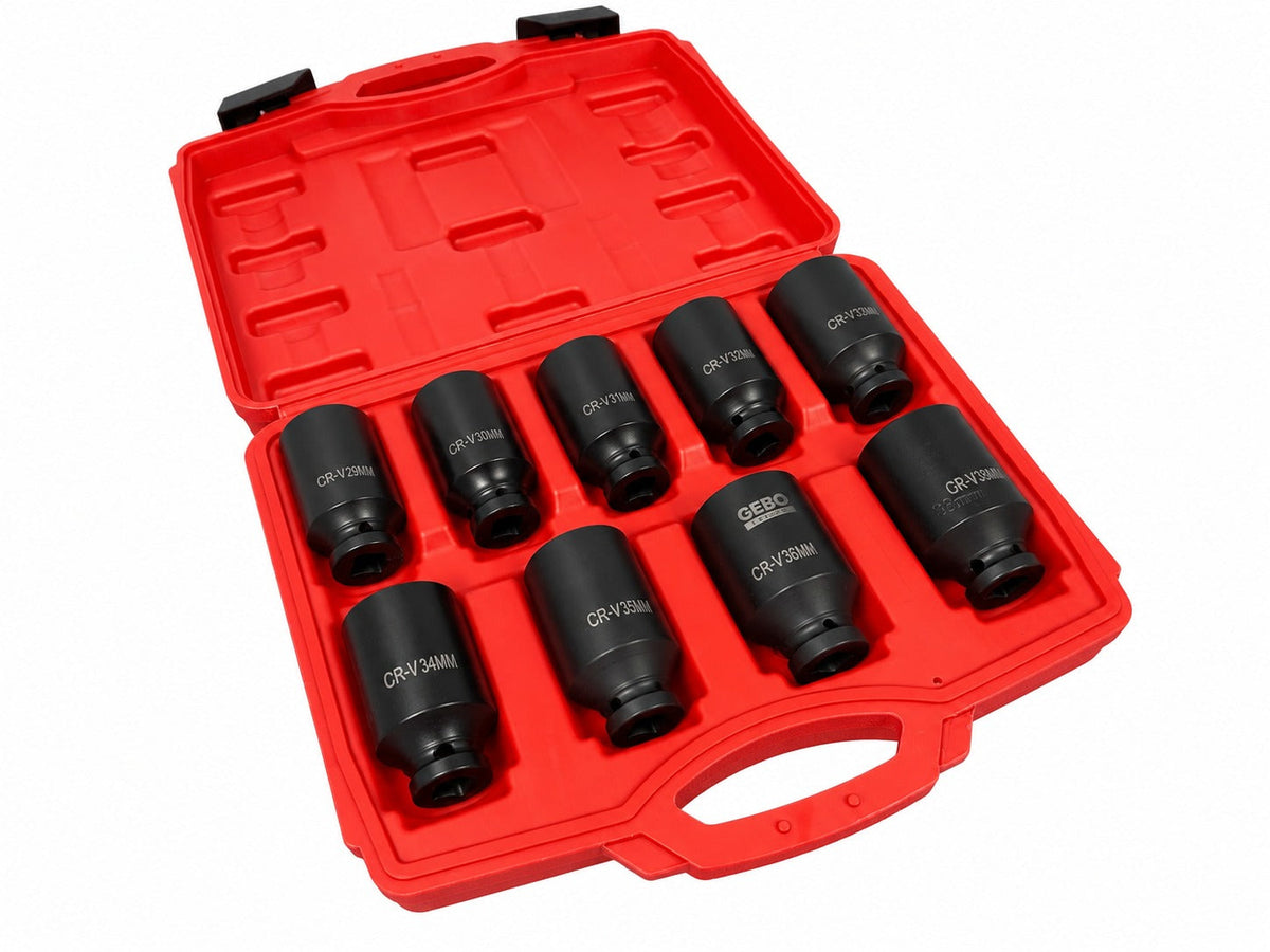 Sada rázových nástrčných hlavíc - kľúčov 1/2'' na matice poloosi, 9ks, 29 - 38mm, Gebo Tools