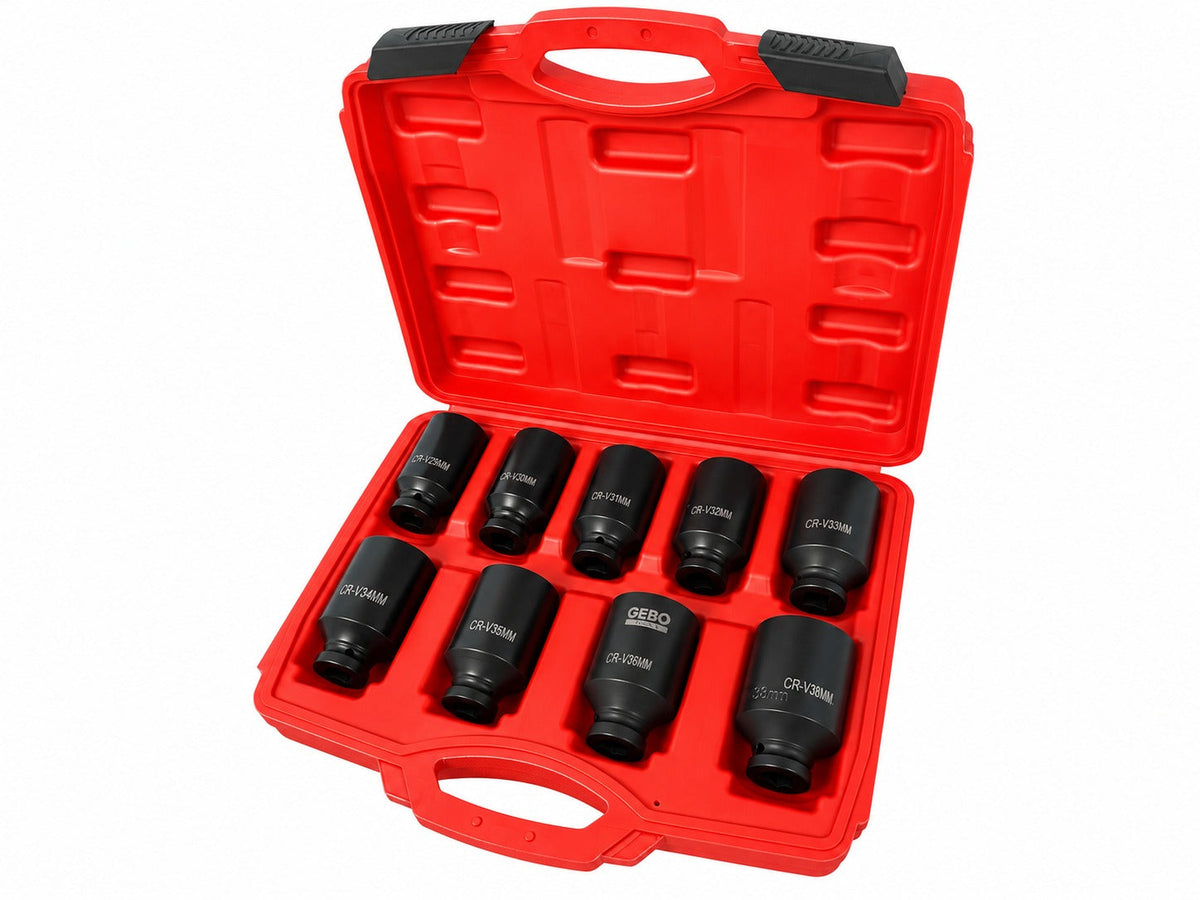 Sada rázových nástrčných hlavíc - kľúčov 1/2'' na matice poloosi, 9ks, 29 - 38mm, Gebo Tools