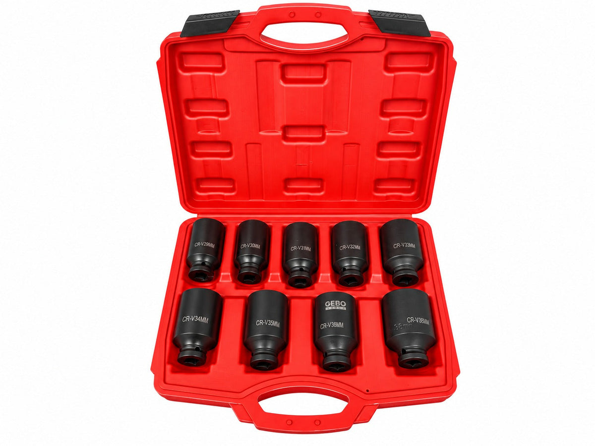 Sada rázových nástrčných hlavíc - kľúčov 1/2'' na matice poloosi, 9ks, 29 - 38mm, Gebo Tools