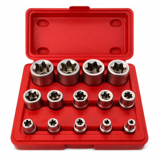 Sada nástrčných hlavíc - kľúčov, profil E, E4 - E24, 1/4", 3/8", 1/2", 14ks Gebo Tools