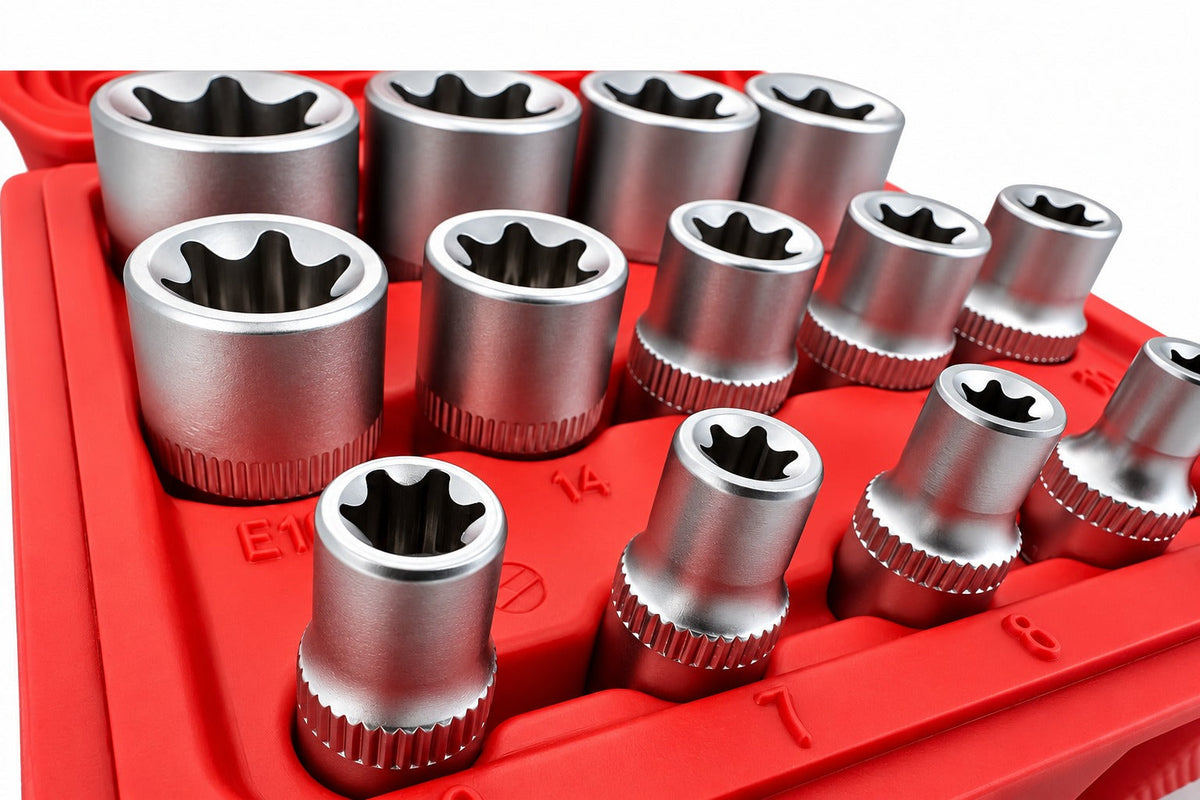 Sada nástrčných hlavíc - kľúčov, profil E, E4 - E24, 1/4", 3/8", 1/2", 14ks Gebo Tools