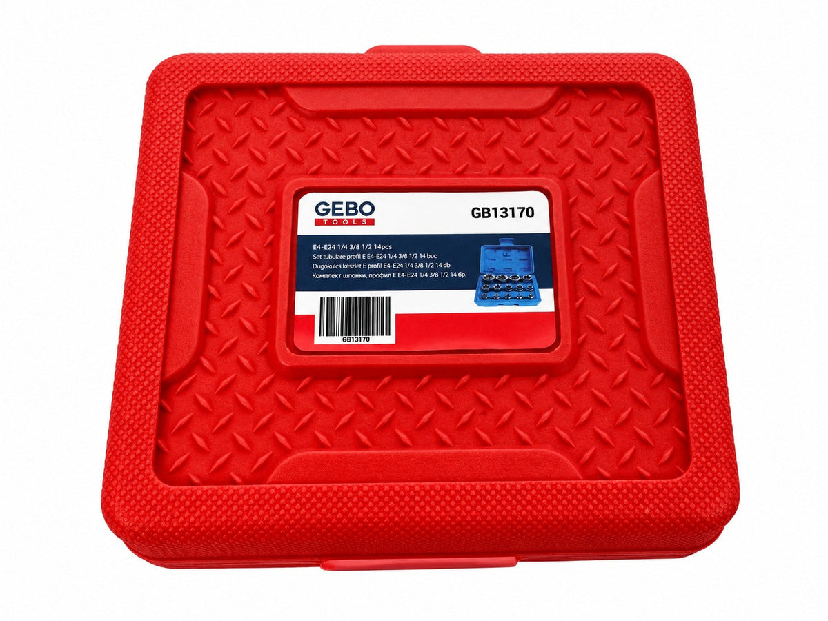 Sada nástrčných hlavíc - kľúčov, profil E, E4 - E24, 1/4", 3/8", 1/2", 14ks Gebo Tools