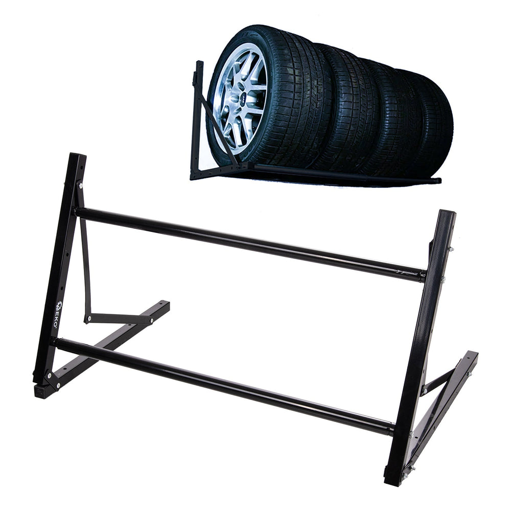 Skladací nástenný držiak na pneumatiky, s nastaviteľnou dĺžkou 81 - 120cm, 100kg