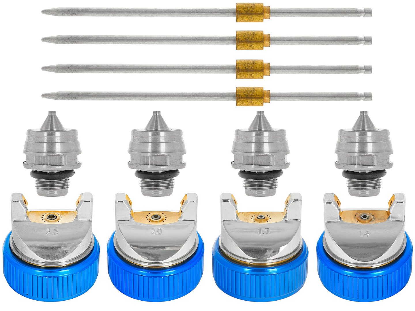 Striekacia pištoľ 600ml, HVLP, so 4 tryskami 1,4, 1,7, 2,0, 2,5mm