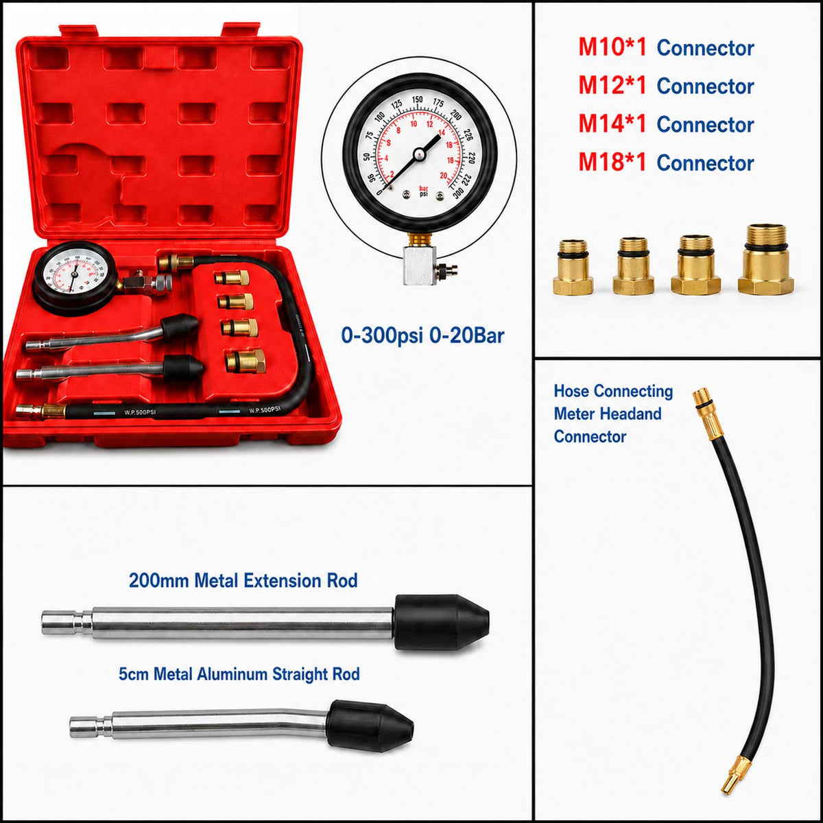 Tester kompresie - kompresiometer pre benzínové motory 8ks Gebo Tools