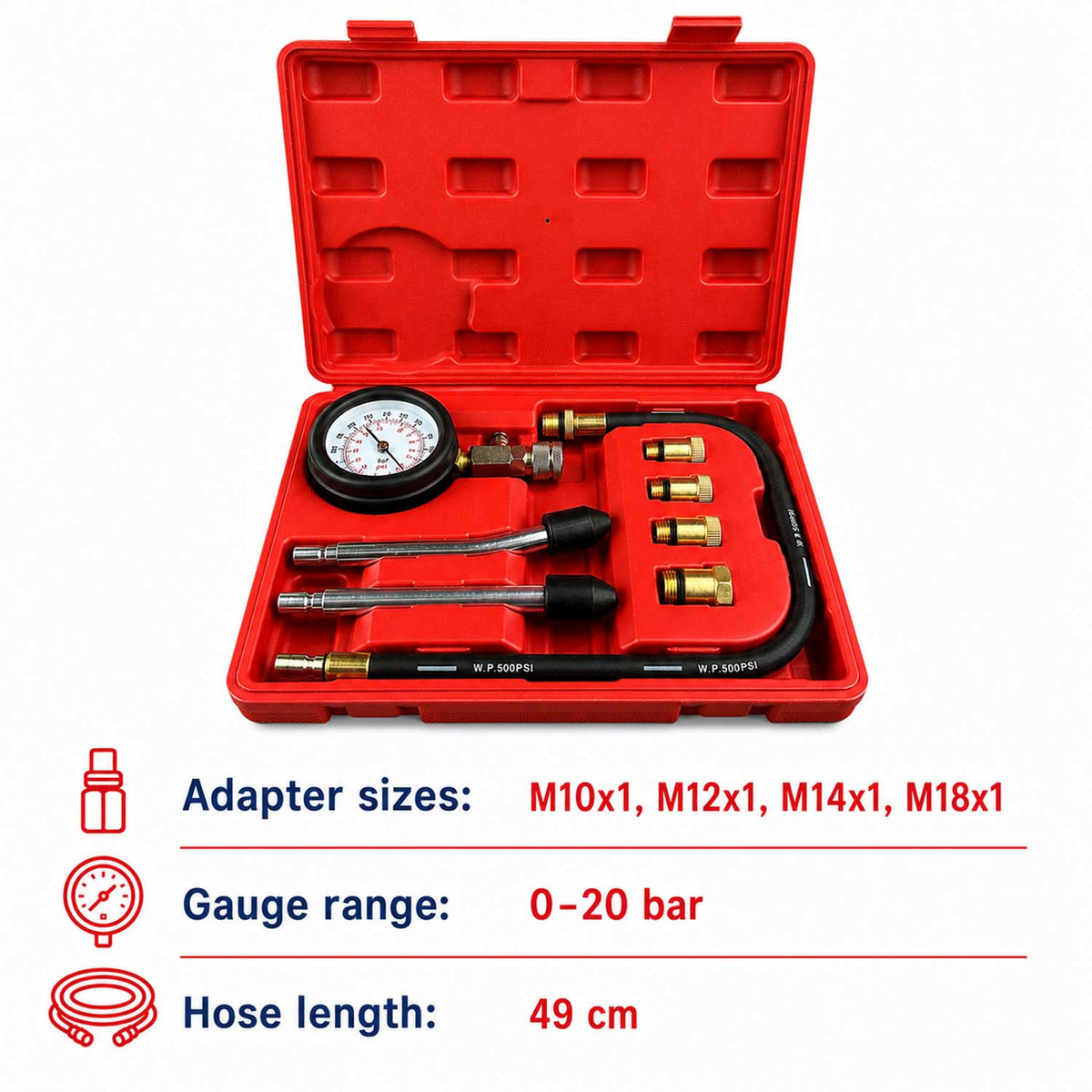 Tester kompresie - kompresiometer pre benzínové motory 8ks Gebo Tools