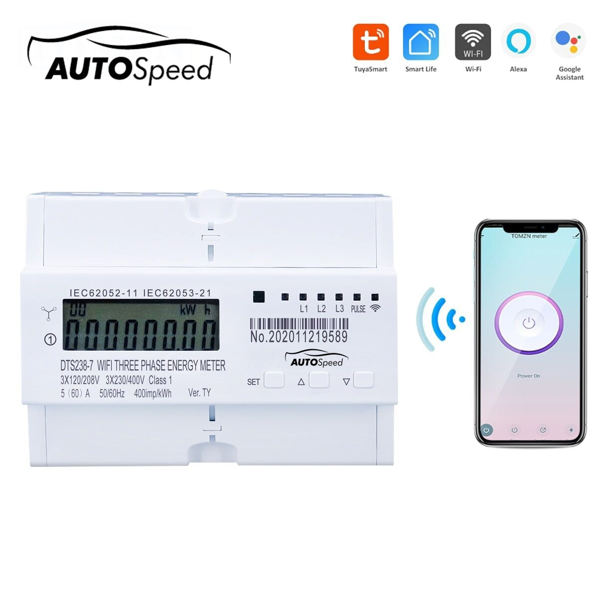 Trojfázový smart wifi inteligentný merač spotreby energie 380V, 80A, DTS238-7 Tuya, Smart Life
