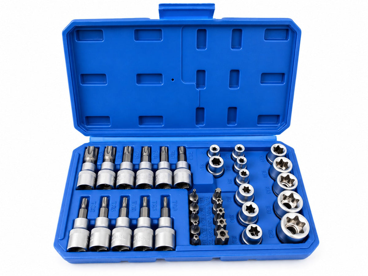 Sada nástrčných kľúčov, hlavíc a bitov profil E a Torx 3/8'', 34ks, T10 - T60, E3 - E20, Gebo Tools