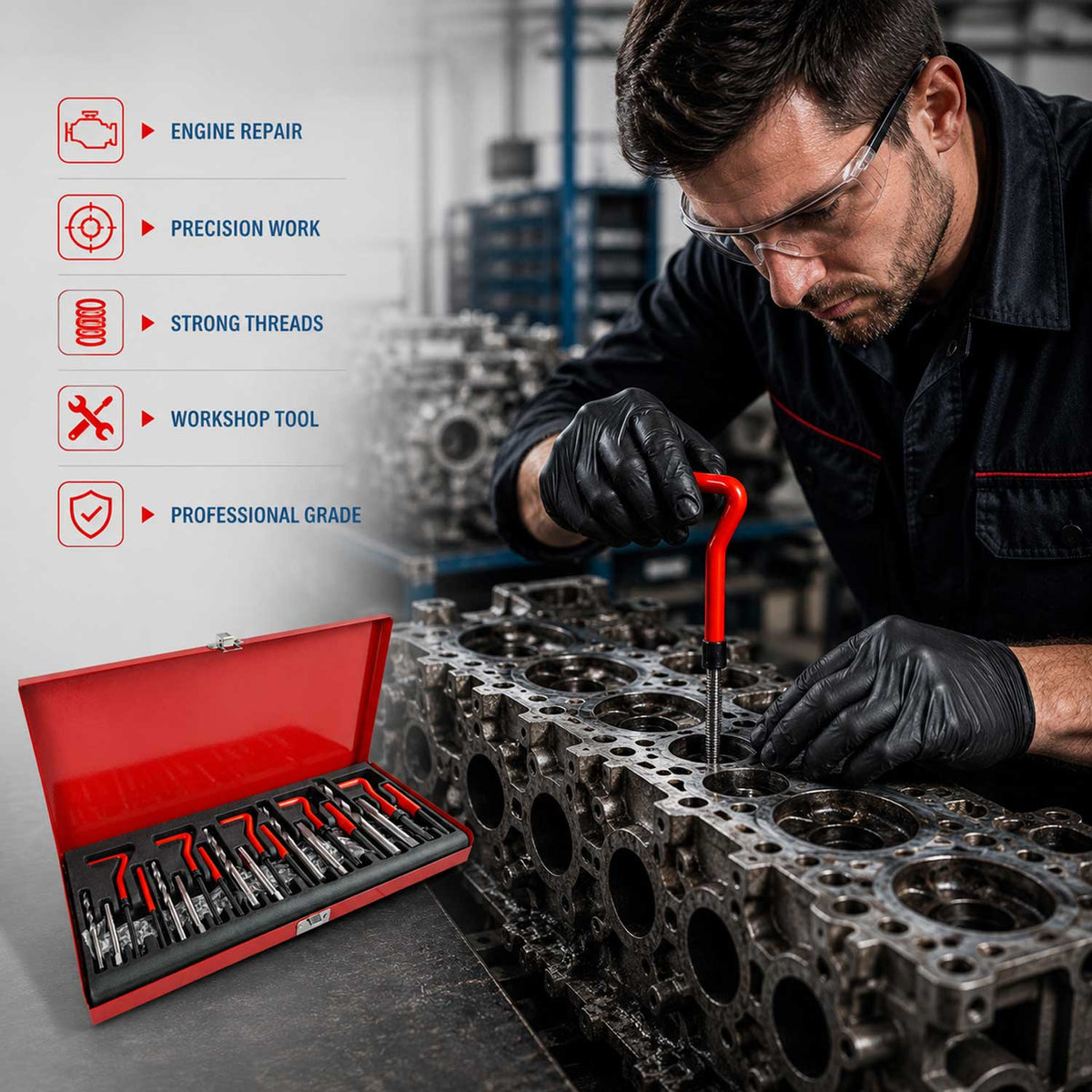 Sada na opravu závitov M5, M6, M8, M10, M12, 131ks Gebo Tools