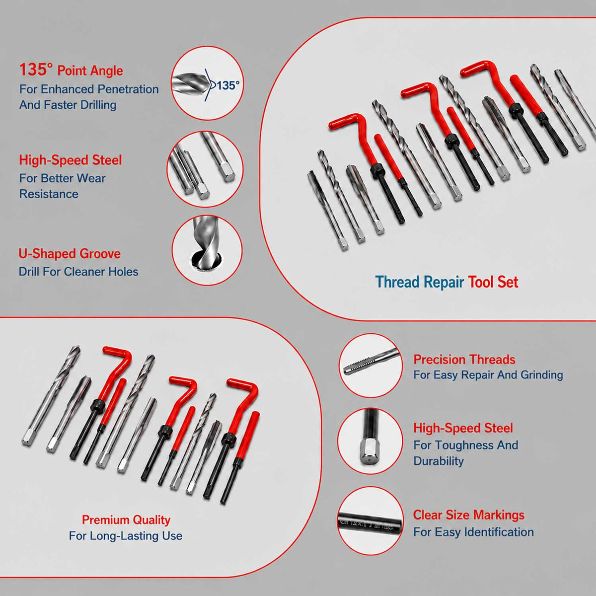 Sada na opravu závitov M5, M6, M8, M10, M12, 131ks Gebo Tools