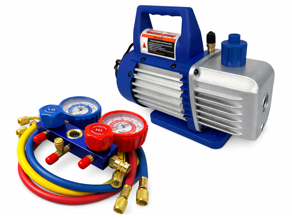 Vákuová pumpa pre klimatizáciu, jednostupňová, s manometrom, s 2 portmi, 60l/min, Gebo Tools