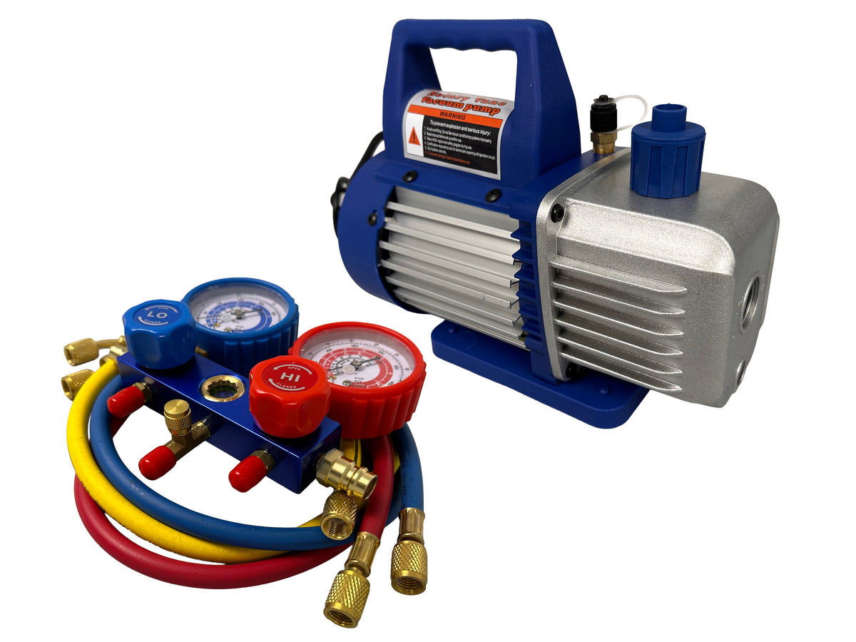 Vákuová pumpa pre klimatizáciu, jednostupňová, s manometrom, s 2 portmi, 60l/min, Gebo Tools