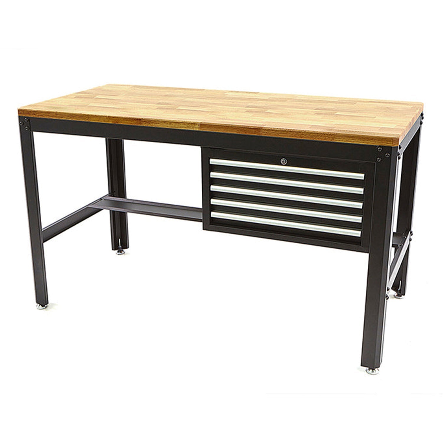 Profesionálny kovový pracovný stôl s 5 zásuvkami a drevenou pracovnou doskou, 155cm