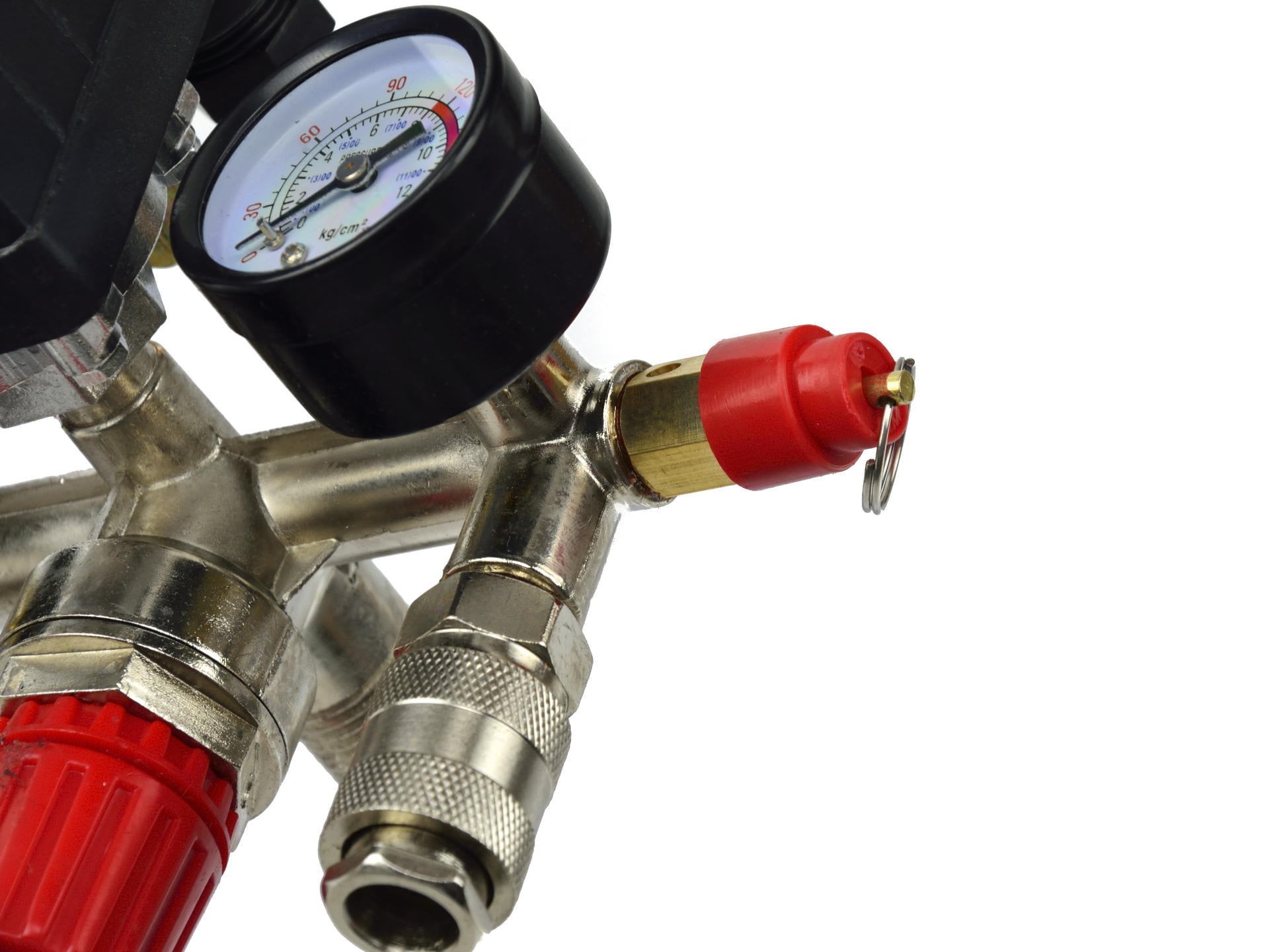 Tlakový spínač pre jednofázový kompresor s regulátorom a manometrami geko