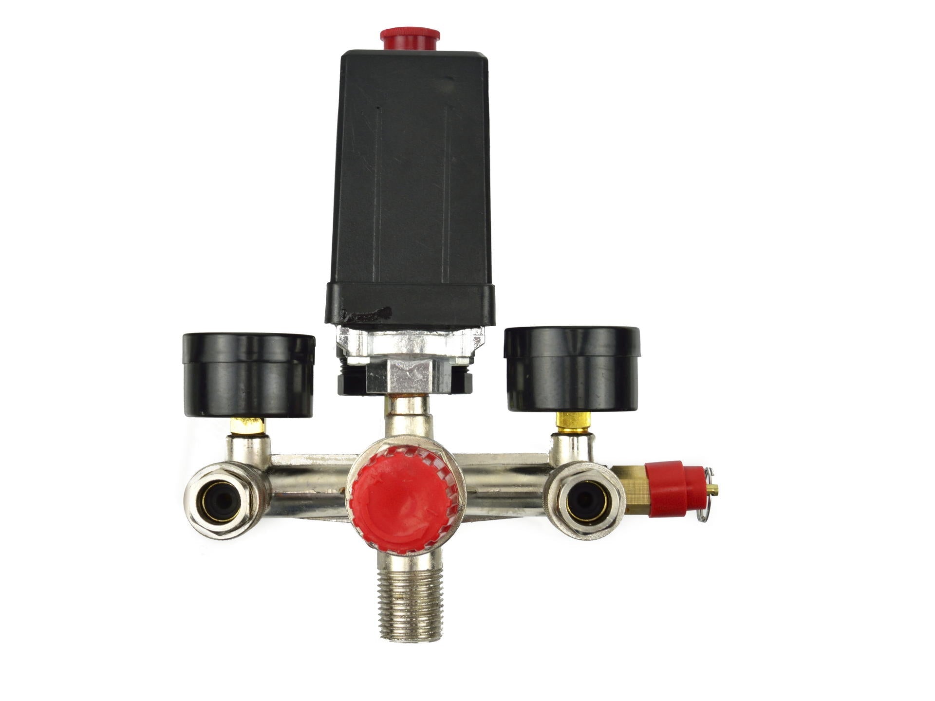 Tlakový spínač pre jednofázový kompresor s regulátorom a manometrami geko