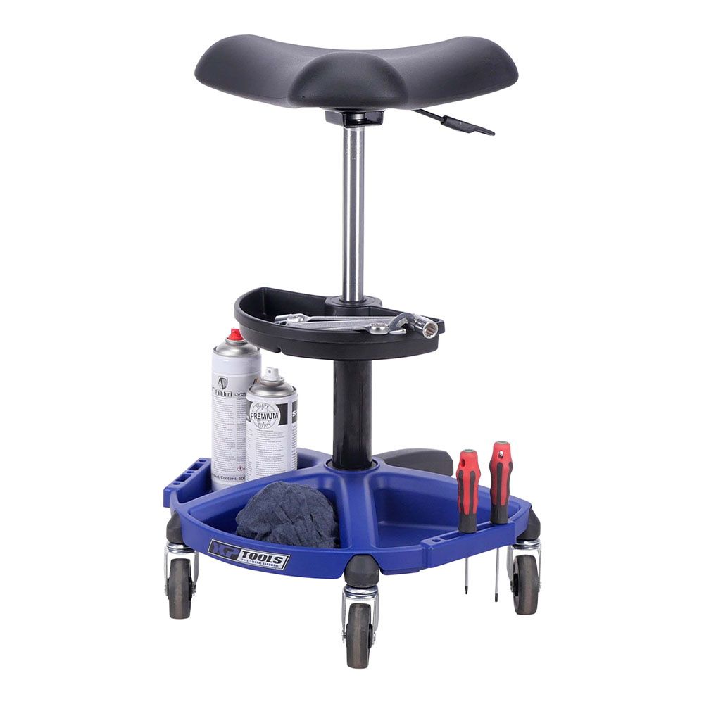 Pracovná - dielenska stolička výškovo nastaviteľná s držiakom na náradie