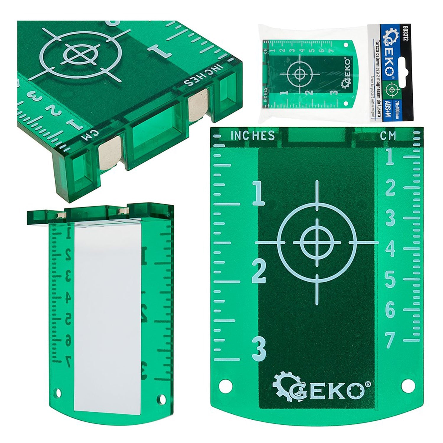 Zelený terč pre laserovú vodováhu s magnetmi a stupnicou